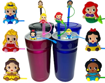 Disney Princess Straw Lid | Ariel Straw Topper | Cinderella Tumbler Decoration | Aurora Party Gift Loot Bag | Belle Snow White Jasmine