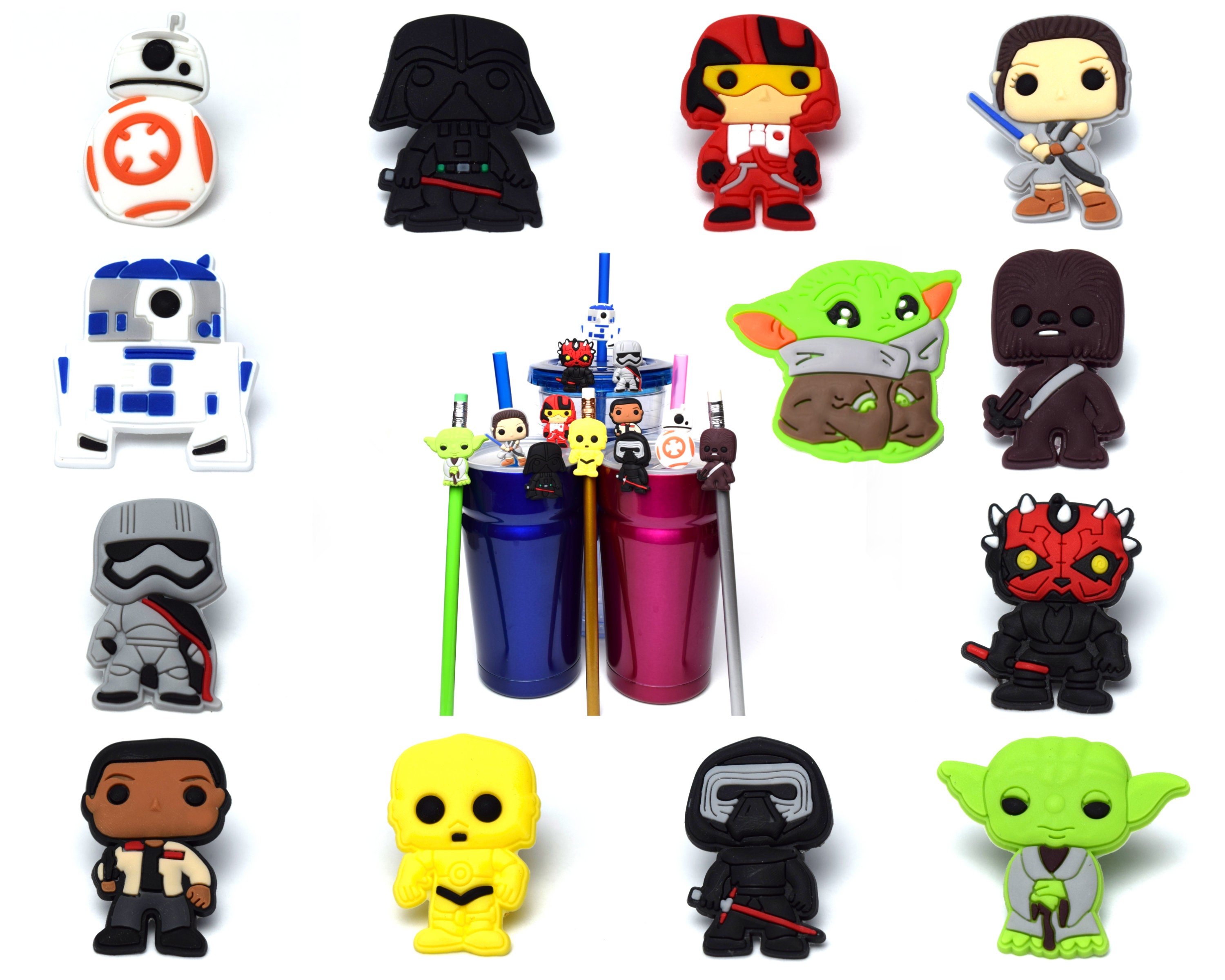 Star Wars Straw Buddies, Baby Yoda, C3PO, R2D2, BB8, Vader, Kylo Ren, Rey,  Finn, Poe, Darth Maul, Phasma, Chewbacca Pencil Toppers