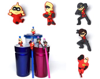 Incredibles Straw Buddies | Disney Straw Buddy | Mr. Incredible Pencil Topper | Elastigirl | Violet | Dash | Jack-Jack | Loot Bag Gifts