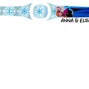 May include: A light blue and white watch band featuring a snowflake pattern and the text "ANNA & ELSA 1". The band also displays a graphic of Anna and Elsa from the movie Frozen.