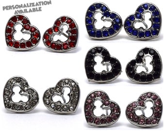 Silver Rhinestone Mickey Heart Earrings | Mickey Mouse Studs | Mickey Earrings | Mickey Mouse Earrings | Love Earrings | Disney Earrings