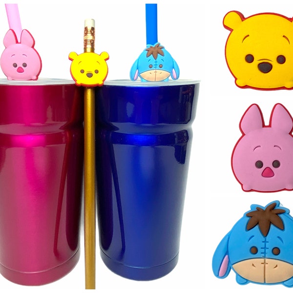 Cute Winnie the Pooh Straw Buddies | Eeyore, Piglet Pencil Topper | Party Gift Bag | Disney Cruise Fish Extender | Loot Bag Accessories