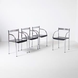 Set französischer Francesca Stühle von Philippe Starck für Baler, Chrom und schwarzes Leder, 1980er Jahre, Italien