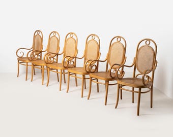 Set of 6 Bentwood No. 17 Long John Armchairs by Michael Thonet, Poland, circa 1980