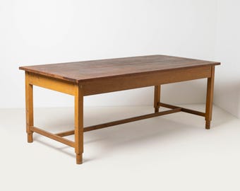 Large work / industrial / farm table, patinated wood, Czechoslovakia, circa 1960