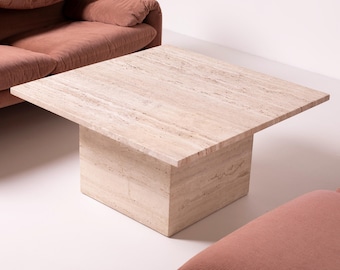 Postmodern travertine stone coffe table, Italy, 1980s