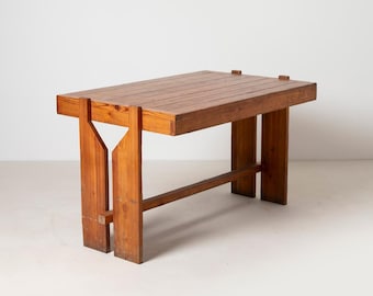 Unique brutalist dining table from former Czechoslovakia, 1970s pine wood 1 of 3