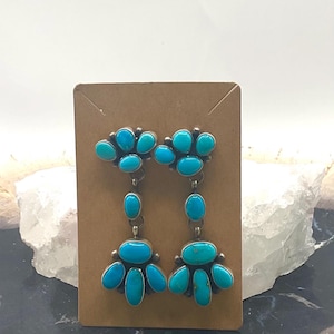 Navajo Handmade Sterling Silver Kingman Turquoise Earrings Made By Dave Skeets