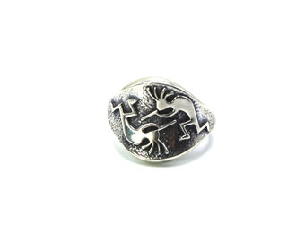 Navajo Handmade Kokopelli Overlay Sterling Silver Ring Size.8-Harley Jake