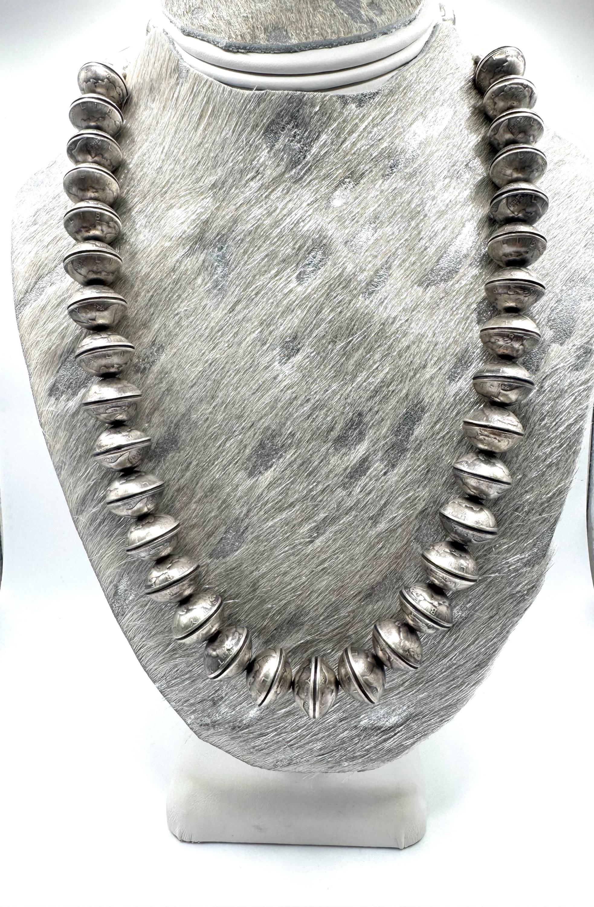 Handmade Navajo Mercury Dime Pearl Beads – 1940s Silver Dime Coin
