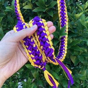 Choose Your Colors Open Plain Satin Double Ribbon Graduation Lei Tied with a Kraft Tag of Graduate&#39;s Name Written in Cursive at the Center