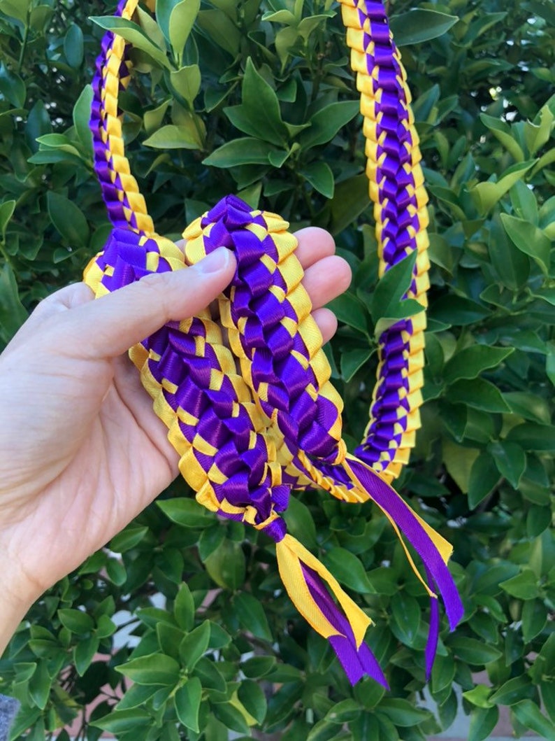 Customized Choose Your Colors Open Satin Double Ribbon Graduation Lei with Kraft Tag of Graduate's Name - Handmade to Order 