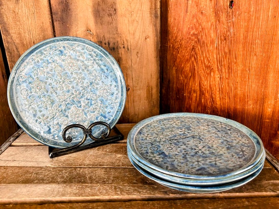 Rustic Handmade Stoneware Holiday Plates - Set of 4 - Unique- Free Shipping