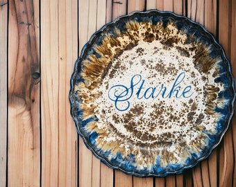 Pie Plate/Dish - Personalized- Stoneware- Handmade- Free Shipping