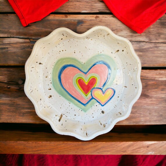 Heart- Stoneware Pie Pan- Wheel Thrown- Handmade- Approximately 9 in - Free Shipping