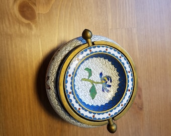 Cloisonne incense holder ash tray White with blue flowers