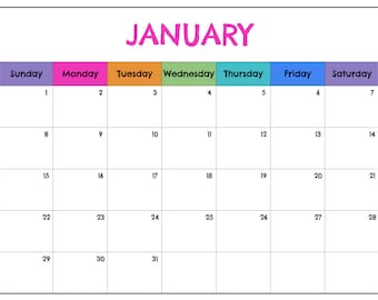 Editable Undated Multi-Color Calendar