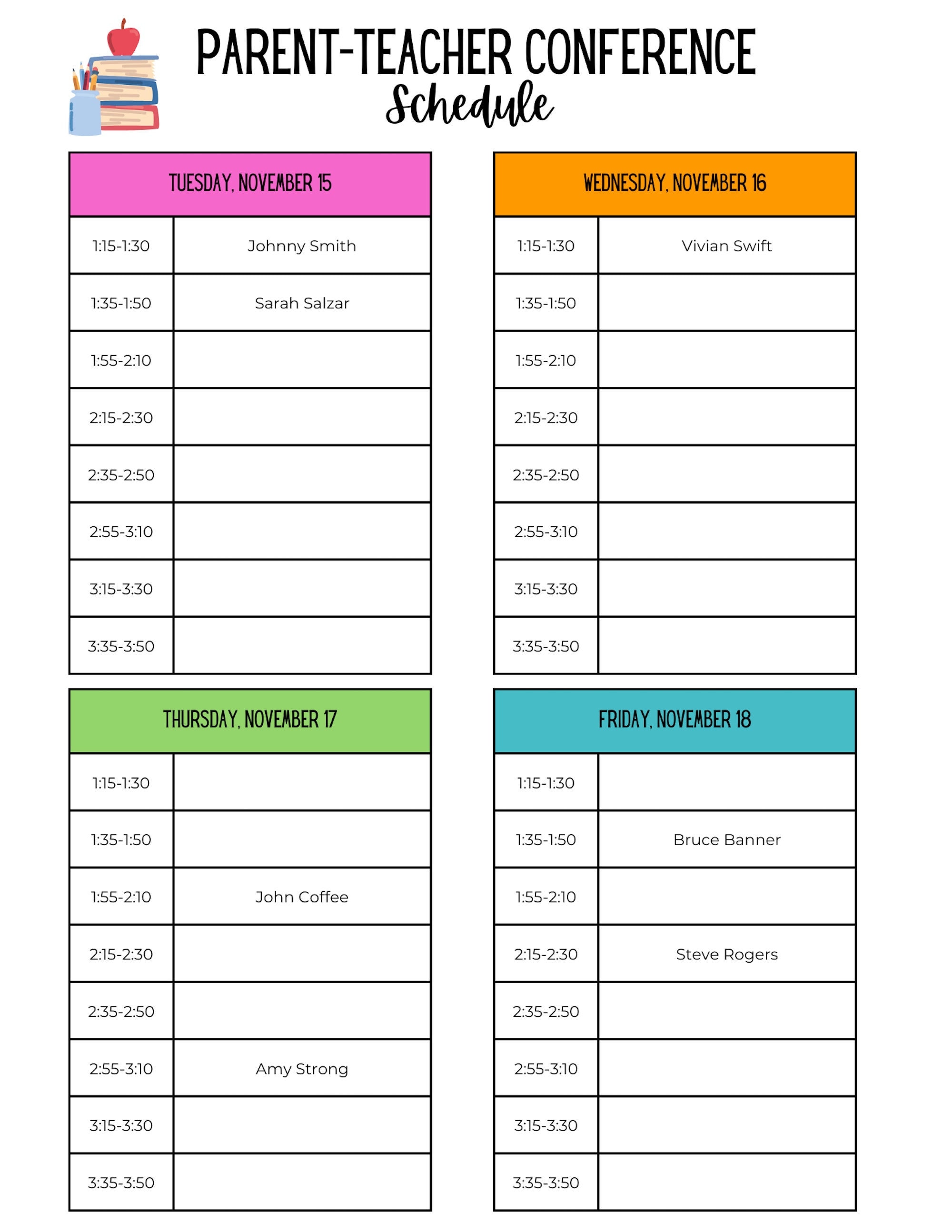 Parentteacher Conference Schedule Sheet Etsy Parentteacher Conference Schedule Sheet Etsy