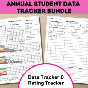 Annual Student Data Tracker Bundle | Academic Tracker | Behavior Tracker | Student Rating Card | Student Support Tracker | Classroom Builder