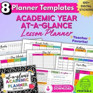 2025-2026 Academic Year At-a-Glance Teacher Lesson Planner |Printable & Editable
