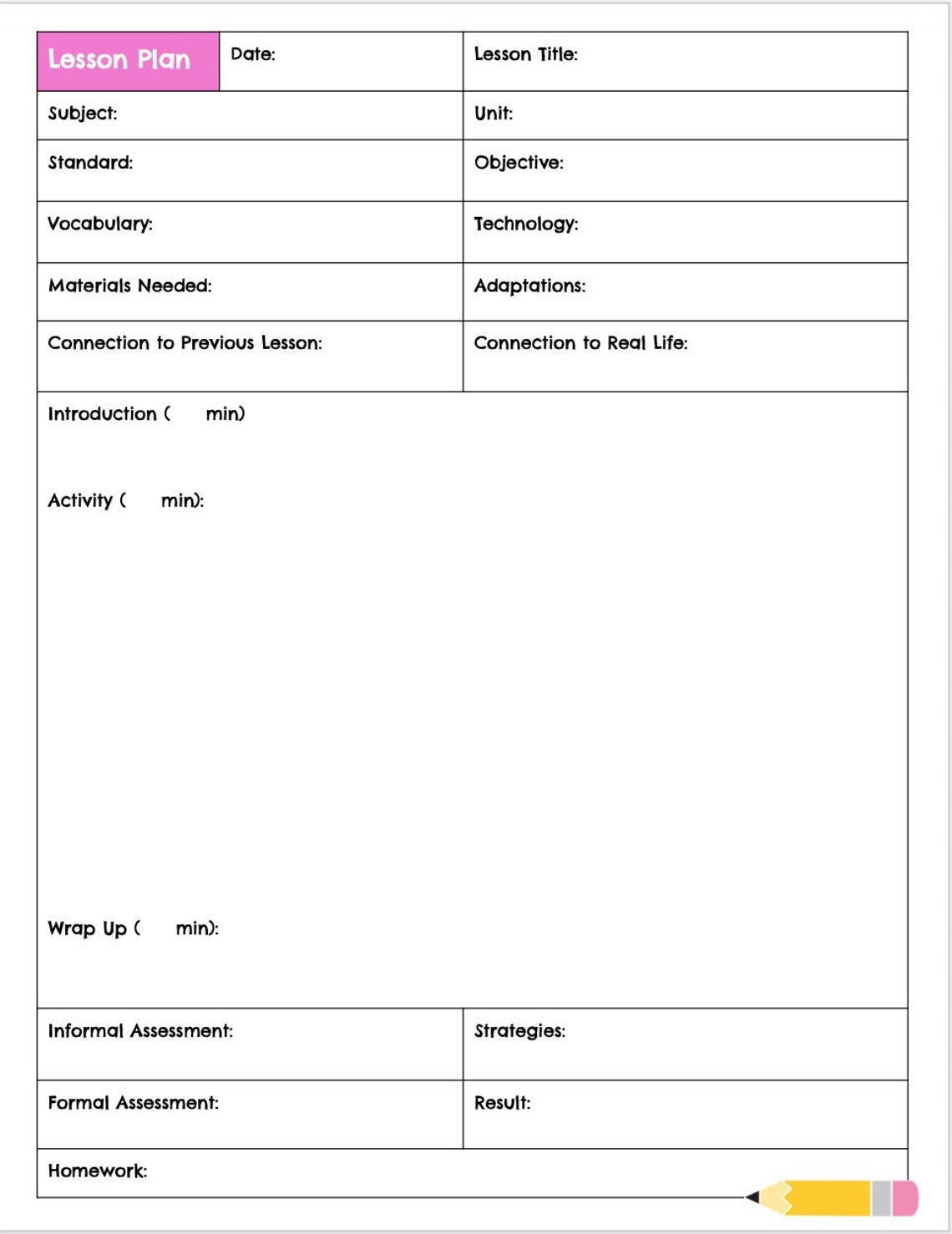 Lesson Plan & Reflection Template - Etsy