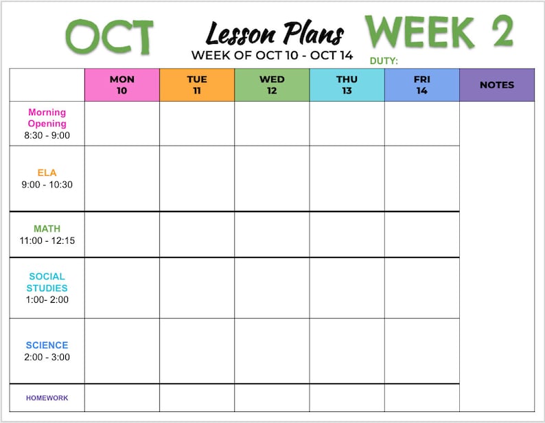 Printable Weekly Lesson Plans - Etsy