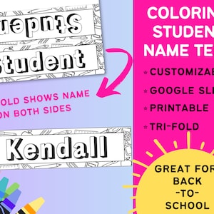 Tente de coloriage du nom de l'élève, rentrée des classes, activité du premier jour d'école