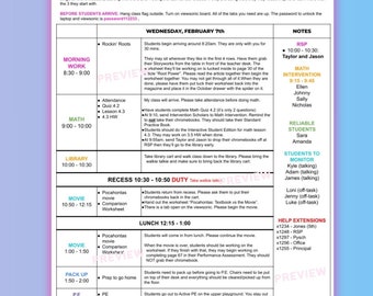 Editable Sub Plan Template for Substitute Teaching Planning (Digital Resource)