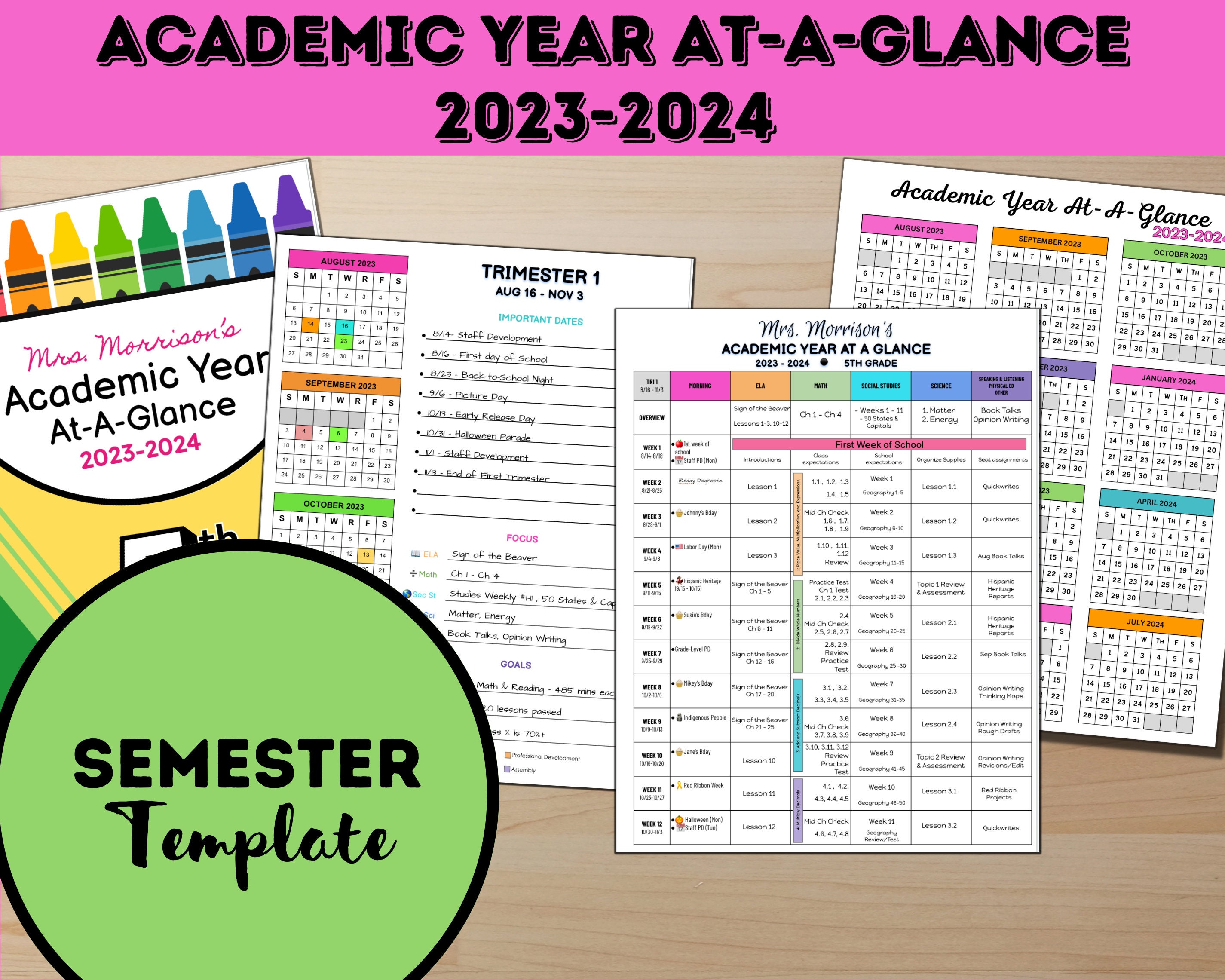 20232024 Academic Year Ataglance Planner semesters Year at a Glance