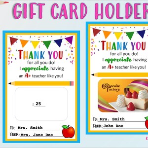 THANK YOU Teacher Appreciation Gift Card Holder