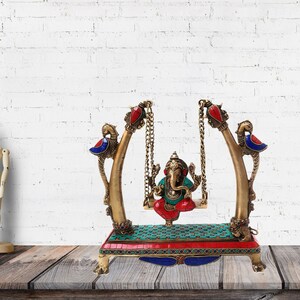Brass Lord Ganesha on Swing/Brass Ganesh/Ganpati on Swing/Jhoola/Jhula