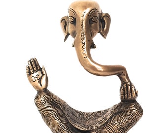 Brass Lord Ganesha Statue: Modern Art, Antique Finish (24cm)