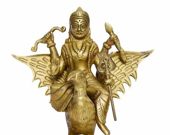 Brass Lord Shani Dev Statue Hindu God Of Good Luck Etsy