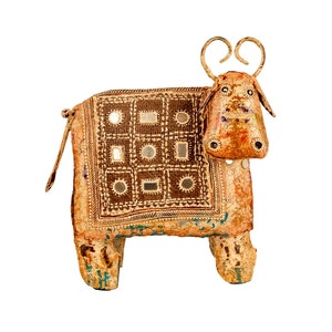 Mohan Jodero Rajasthan Handicraft Elegant Iron Metal Handicraft Decorative Cow Showpiece with Jute Work