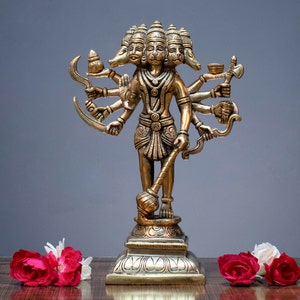 Elegant Brass Lord Panchmukhi Hanuman/Five Face Standing Lord Hanuman Statue