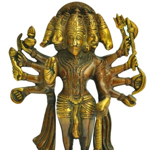 Elegant Brass Lord Panchmukhi Hanuman/Five Face Standing Lord Hanuman Statue in Antqiue Brown Finish