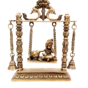 Brass Lord Krishna on Swing/Brass Baby Krishna/Ladoo Gopal Krishna on Swing/Jhoola/Jhula