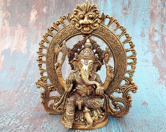 MohanJodero Elegant Lambodar Pagdi Brass Ganesha Idol