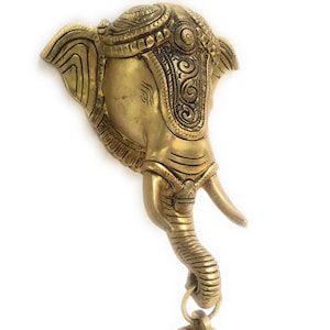 Brass Wall Hanging Elephant with Bell in Antique Golden Finished for Entrance