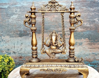 Brass Lord Ganesha on Swing/Brass Ganesh/Ganpati on Swing/Jhoola/Jhula