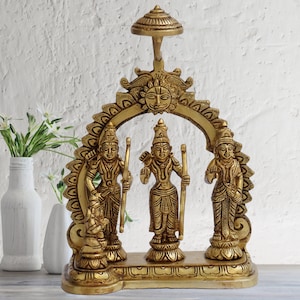 Brass Ram Darbar Idol in antique finish/ Lord Rama,Sita, Laxman, Bharat ,Shatrughn with Lord Hanuman Statue