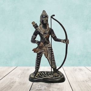 Messing Lord Ram, Lord Rama Idol Incarnatie van Lord Vishnu-standbeeld Murti in antieke afwerking
