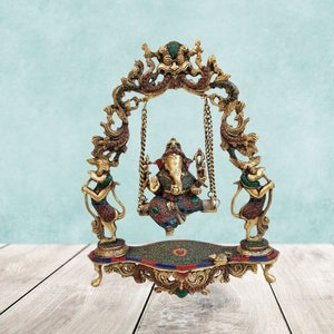 Brass Lord Ganesha on Swing/Brass Ganesh/Ganpati on Swing/Jhoola/Jhula