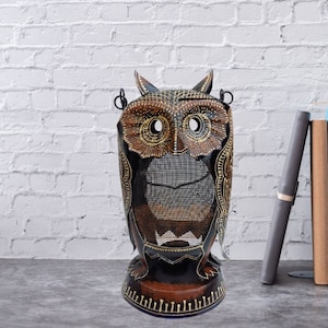 MohanJodero Elegant Iron/Metal Rajasthan Handicraft Vintage Style Owl Shaped Tea Light Holder, Hanging Owl Lantern
