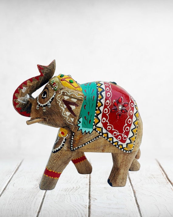 Large Painted Indian Elephant Figurine From Rajasthan Large Painted Indian Elephant Figurine From Rajasthan