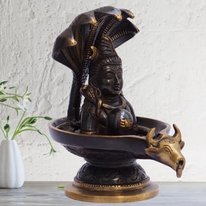 Brass Shivling/ Shiva Lingam with Sheshnag in Antique Golden finish, Radiant Sign of Lord Shiva