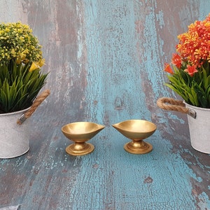Messing diya olielont in antieke gouden afwerking, set van 2 stuks