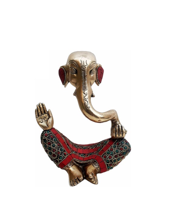 Brass Lord Ganesha Idol/Brass Lord Ganesha Statue in Modern Art with Antique Stonework Finish