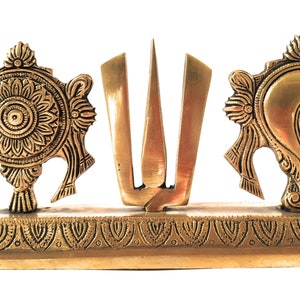 Brass Shankh Chakra Namah Showpiece | Shri Tirupati Balaji Shankha Chakra Tilak | Padmanabha Swami | Lord Vishnu |Brass Home Decor |