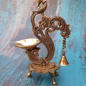 Brass Peacock Diya with Multiple Oil Wicks, Brass Peacock Deepak